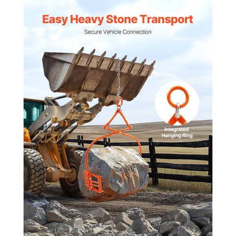 24in Stone Lifting Tongs 2 Claw Steel Rock Tongs Swivel Log Grapple