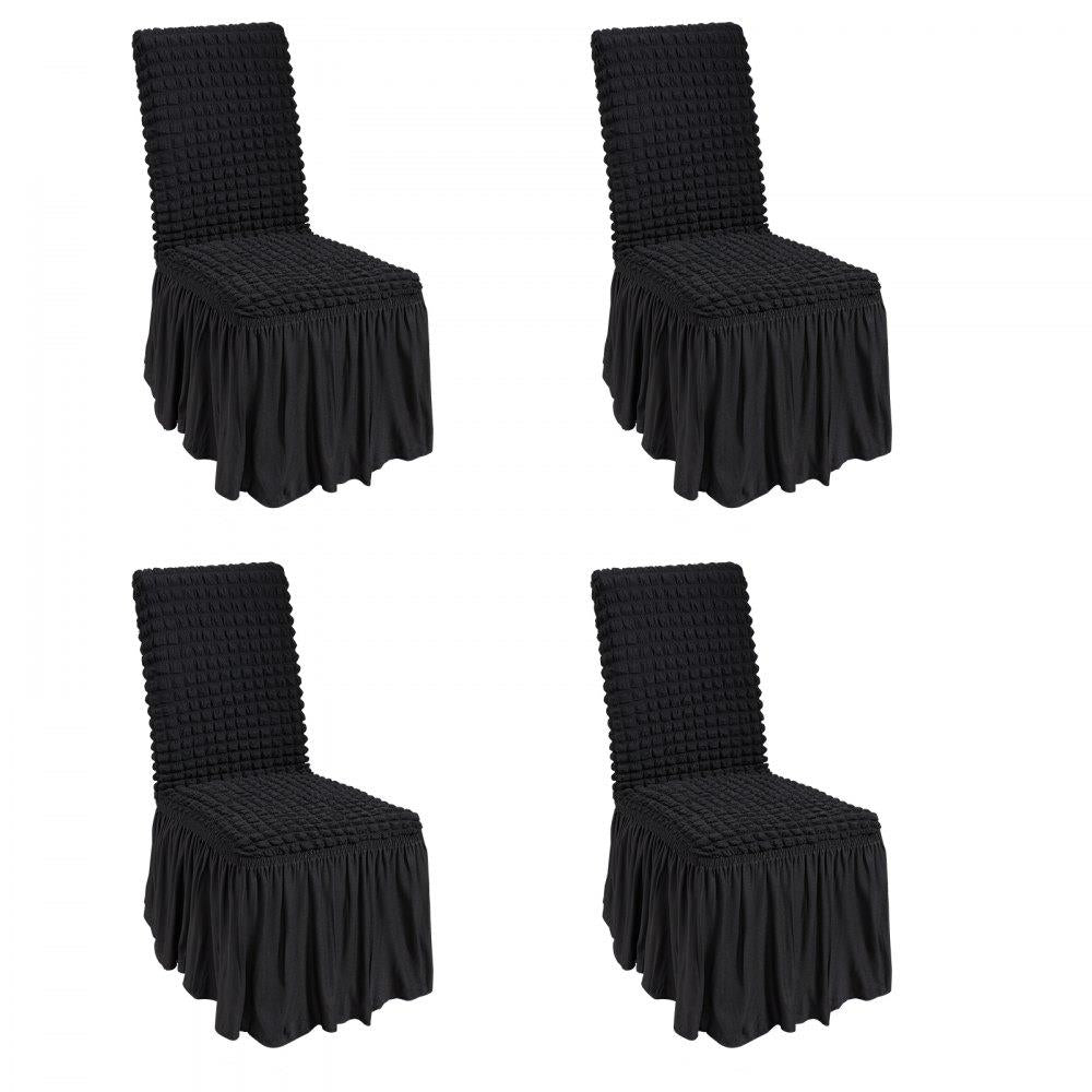 Stretch Spandex Folding Chair Covers, Universal Fitted Chair Cover with Skirt, Removable Washable Protective Slipcovers, for Wedding, Holiday, Banquet, Party, Celebration, Dining (4 PCS Black)
