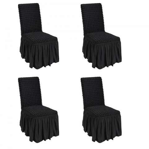 Stretch Spandex Folding Chair Covers, Universal Fitted Chair Cover with Skirt, Removable Washable Protective Slipcovers, for Wedding, Holiday, Banquet, Party, Celebration, Dining (4 PCS Black)