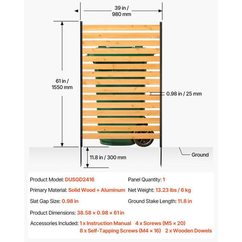 Wood Privacy Fence One Panel Slatted Air Conditioner Cover 39 inch Wide x 61 inch Long