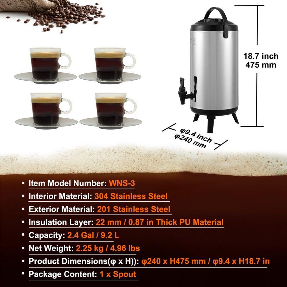 Stainless Steel Insulated Beverage Dispenser 24 Gallon 92 Liter Thermal Hot and Cold Drink Server with Spigot Handle Food Grade for Tea Coffee Water Restaurant Drink Shop