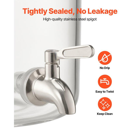 Beverage Dispenser, 2.2 Gallon Drink Dispensers for Parties, Glass Juice Dispenser with Wood Stand, Stainless Steel Spigot, Iced Tea Lemonade Juice Water Dispensers for Parties