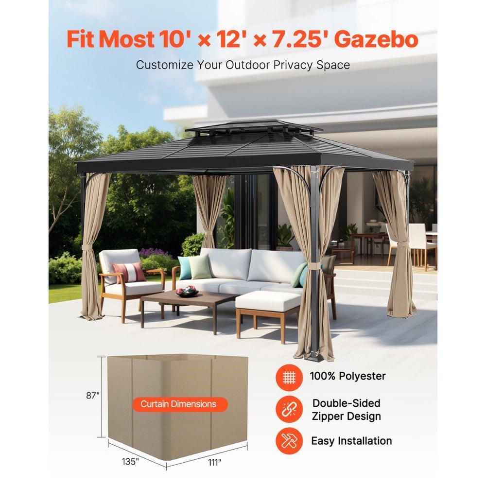 Outdoor Gazebo Privacy Curtain 12' x 10' x 7.3' Waterproof Gazebo Curtains Khaki