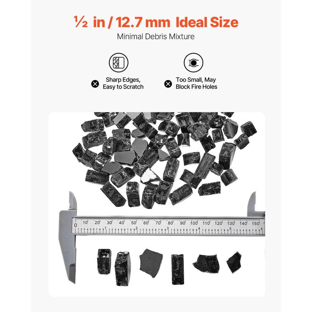 10 lbs Fire Glass 12 inch Fireplace Rocks for Fire Pit Table Black