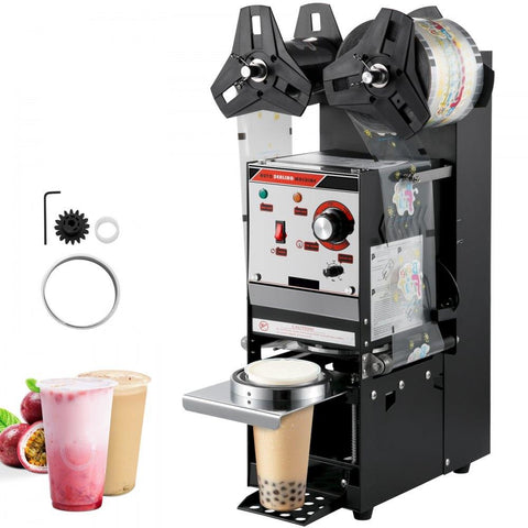 Semi-automatic Cup Sealing Machine, 300-500 Cup/h Tea Cup Sealer Machine, Black Boba Cup Sealer Machine, 90/95mm Cup Diameter Boba Cup Sealing Machine with Control Panel for Bubble Milk Tea