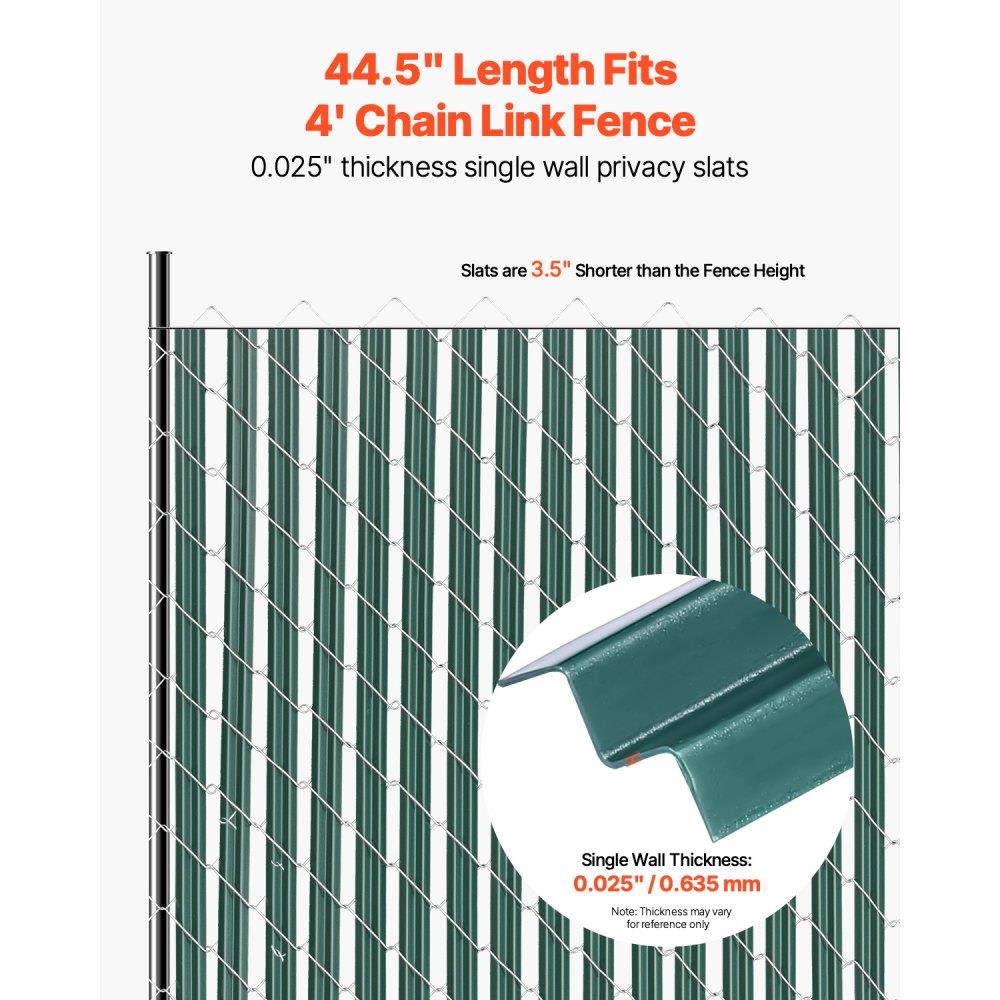 Bottom Locking Privacy Slats, Single-Wall Vertical Bottom-Locking Slats for Chain-Link Fence, High-Density HDPE Chain Link Slats Ideally Fit 4' High Fence for Garden, Farm, Sports Field(Green)