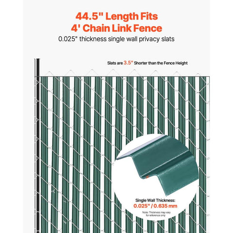 Bottom Locking Privacy Slats, Single-Wall Vertical Bottom-Locking Slats for Chain-Link Fence, High-Density HDPE Chain Link Slats Ideally Fit 4' High Fence for Garden, Farm, Sports Field(Green)