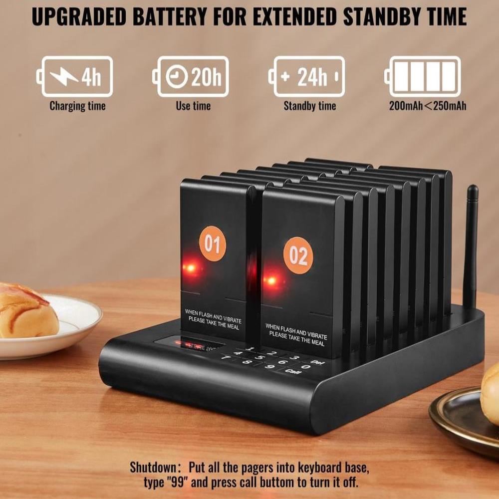 Restaurant Pager System, Wireless 500m Long Range Lineup Waiting Queue Signal, Guest Customer Calling Beepers with Vibration & Flashing, 16 Buzzers for Food Truck, Church, Nursery, Hospital