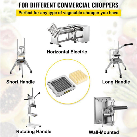 Replacement Chopper Blade, 1/4 inch, 3 PCS French Fry Blade Assembly with 6 Extra Knives, Stainless Steel Dicer Parts and Push Block for Cutting Potatoes Carrots Onions Cucumbers Mushrooms