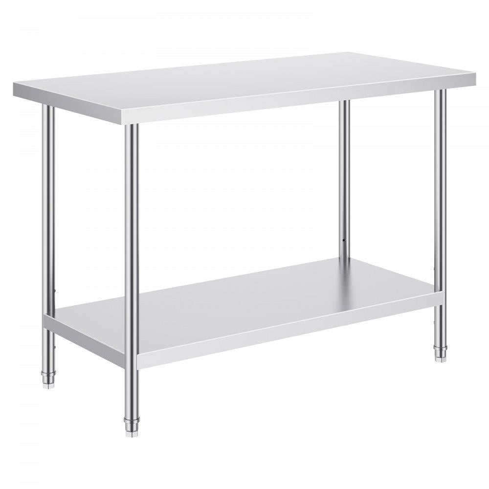 Stainless Steel Prep Table, 24 x 48 x 34 Inch, Heavy Duty Metal Worktable with 3 Adjustable Height Levels, Commercial Workstation for Kitchen Garage Restaurant Backyard