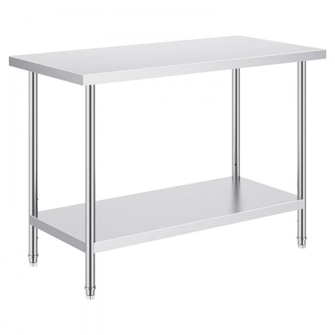 Stainless Steel Prep Table, 24 x 48 x 34 Inch, Heavy Duty Metal Worktable with 3 Adjustable Height Levels, Commercial Workstation for Kitchen Garage Restaurant Backyard
