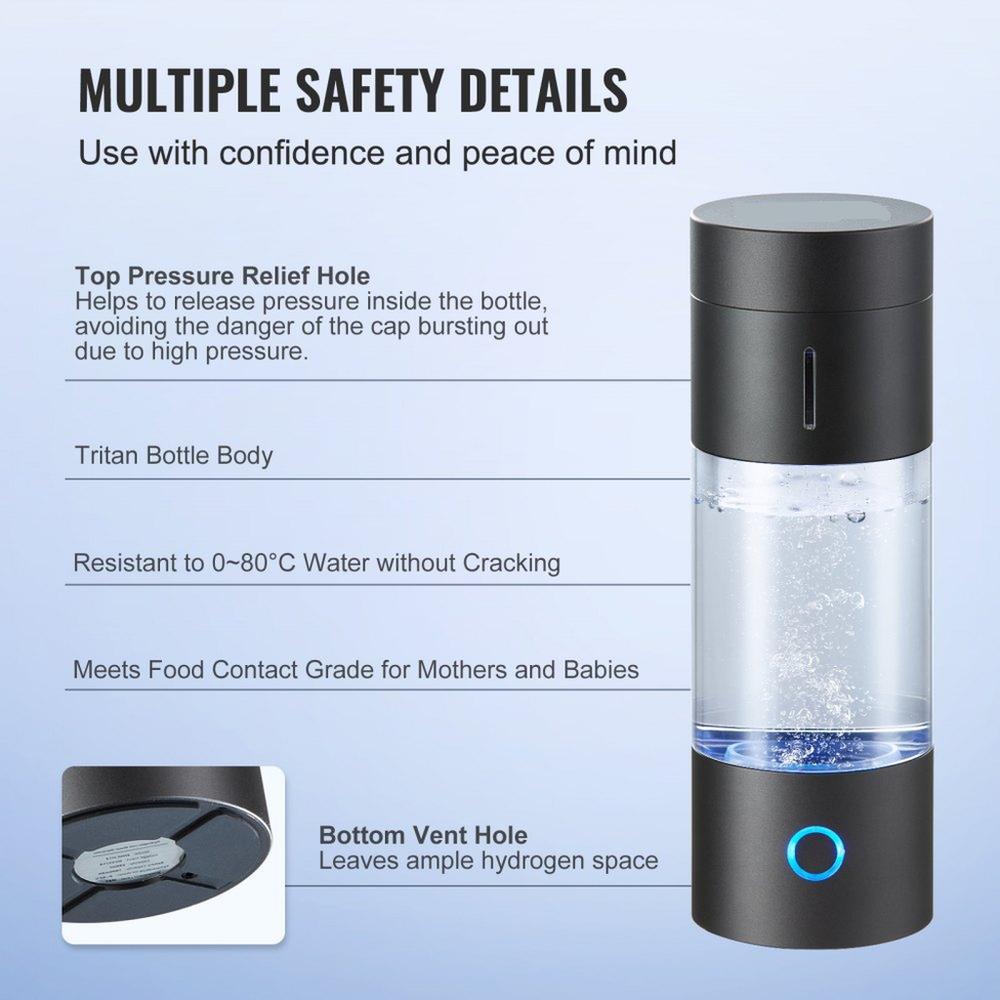 Hydrogen Water Bottle Generator, 230 ml / 8.1 oz Capacity Portable Hydrogen Water Maker, SPE Technology Hydrogen Rich Water Ionizer Machine with Nasal Inhalation Tube and Self-Cleaning