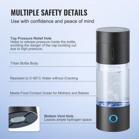 Hydrogen Water Bottle Generator, 230 ml / 8.1 oz Capacity Portable Hydrogen Water Maker, SPE Technology Hydrogen Rich Water Ionizer Machine with Nasal Inhalation Tube and Self-Cleaning