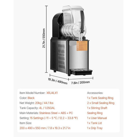 Commercial Slushy Machine, 4L Single Tank Frozen Drink Machine, 16 Cups Stainless Steel Margarita Smoothie Frozen Drink Maker, Slushie Maker for Home Party Restaurants Cafe Bars