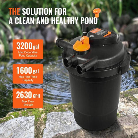 Bio Pressure Pond Filter, Up to 3200 Gallons, with 13W UV-C Light, 2630 GPH, Pressurized Biological Pond Filter System Filtration Equipment for Fountain Pool, Koi Fish Aquarium Tank Garden Water