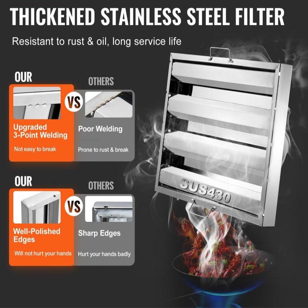 15.5Wx19.5H Inch Commercial Hood Filter Range Hood Baffle Stainless Steel