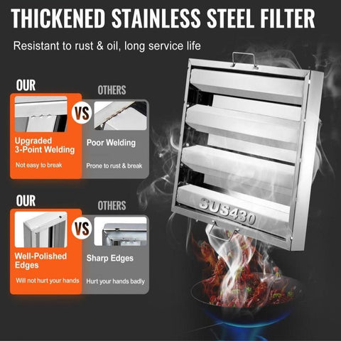 15.5Wx19.5H Inch Commercial Hood Filter Range Hood Baffle Stainless Steel