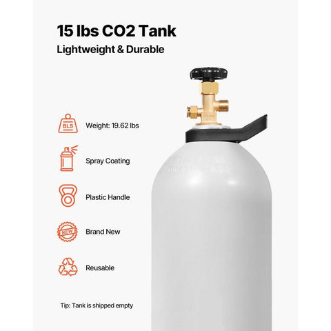 CO2 Tank 15 lbs New Aluminum Alloy Gas Cylinder with CGA320 Valve DOT Approved