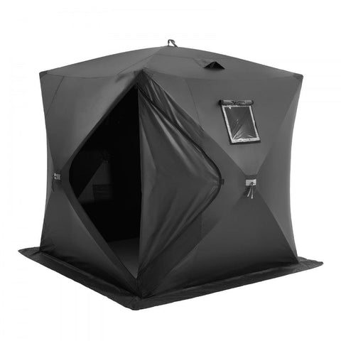 Portable Ice Shelter, 3-4 Person Pop-Up Ice Fishing Tent, 35 Square Feet Fishable Area, Ice Shanty for Winter Fishing, Waterproof Oxford Ice Cube with Anchors/Ropes/Carrying Bag, 71"x71", Black