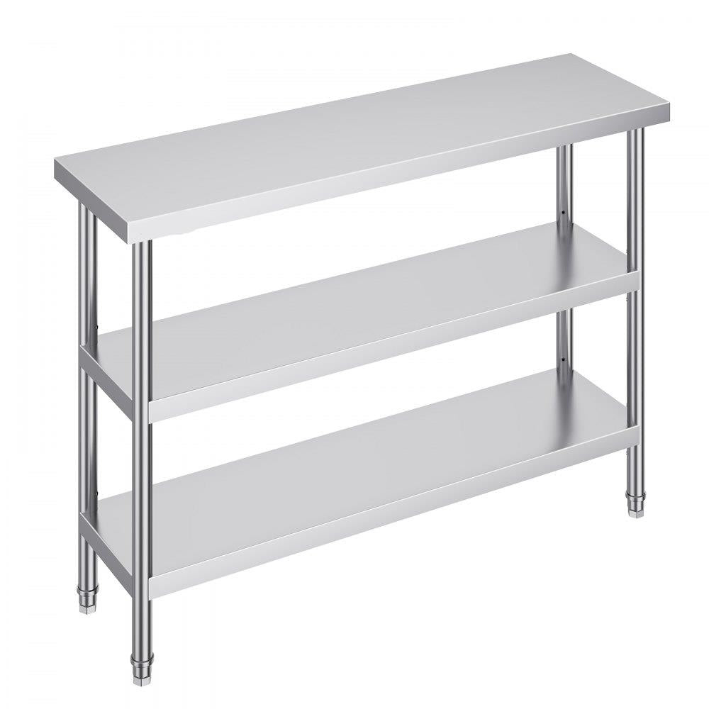 Stainless Steel Food Prep Table, 14 x 48 x 34 Inch Commercial Kitchen Worktable, with 2 Adjustable Undershelf, Heavy Duty Prep Table Metal Work Table for BBQ, Kitchen, Home, and Garage