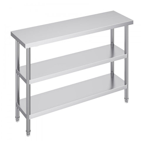 Stainless Steel Food Prep Table, 14 x 48 x 34 Inch Commercial Kitchen Worktable, with 2 Adjustable Undershelf, Heavy Duty Prep Table Metal Work Table for BBQ, Kitchen, Home, and Garage