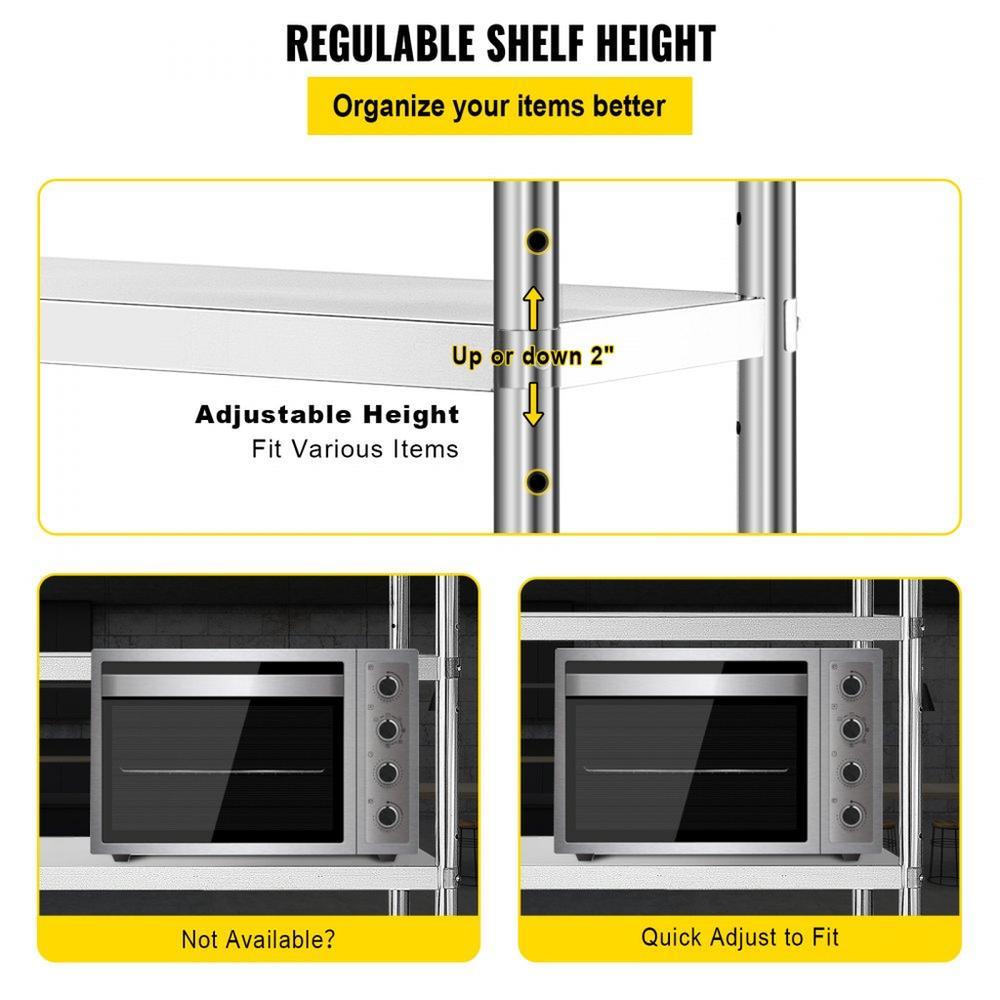 Stainless Steel Shelves 47.5x18 Inch 5 Tier Adjustable Shelf Storage Unit Stainless Steel Rack Shelving Heavy Duty Shelving for Kitchen Commercial Office Garage Storage 330lb Per Shelf