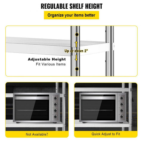 Stainless Steel Shelves 47.5x18 Inch 5 Tier Adjustable Shelf Storage Unit Stainless Steel Rack Shelving Heavy Duty Shelving for Kitchen Commercial Office Garage Storage 330lb Per Shelf