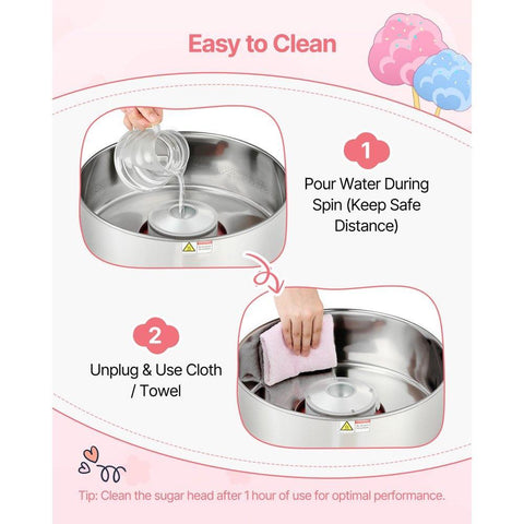 Cotton Candy Machine Commercial, 1000W Electric Candy Floss Maker, Easy Use with 15 inch Stainless Steel Bowl and Sugar Scoop, Makes Hard Candy for Home Kids Birthday, Family Party, Pink