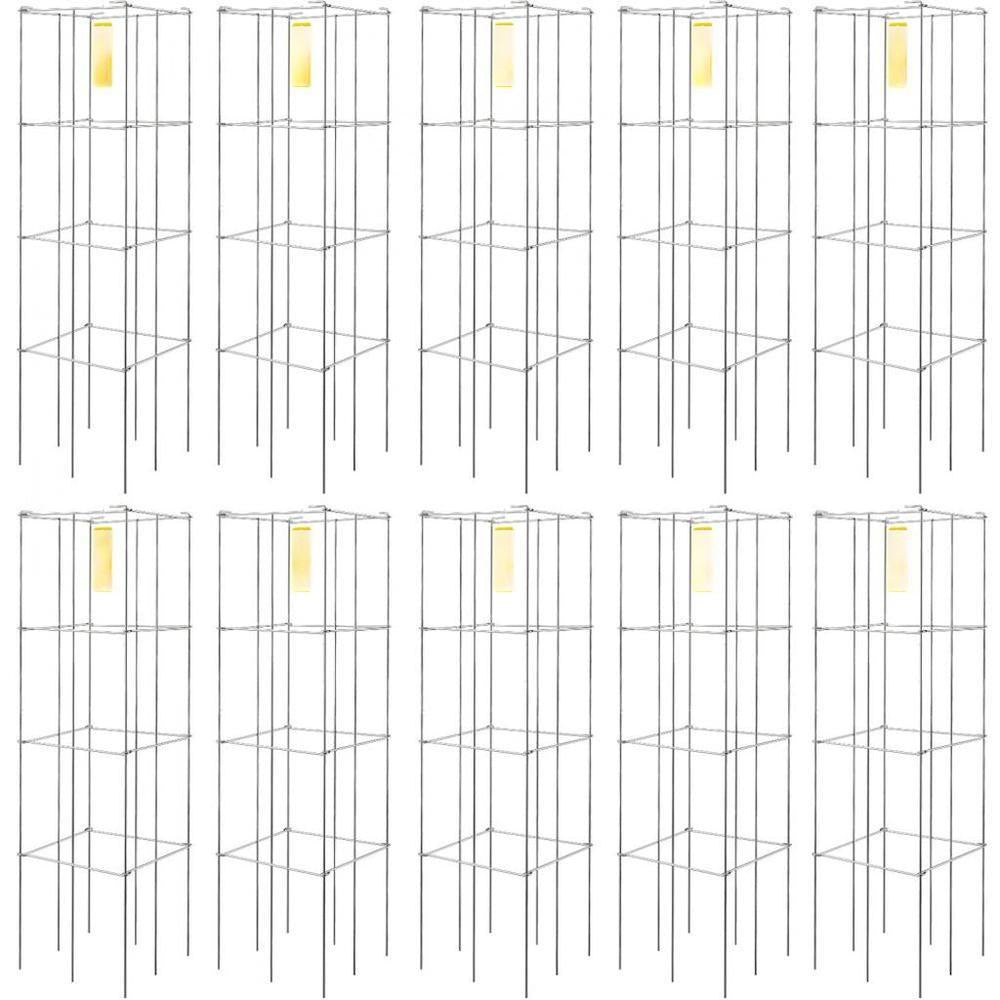 Tomato Cages, 11.8" x 11.8" x 46.1", 10 Packs Square Plant Support Cages, Silver PVC-Coated Steel Tomato Towers for Climbing Vegetables, Plants, Flowers, Fruits