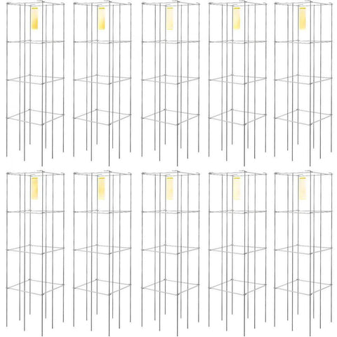 Tomato Cages, 11.8" x 11.8" x 46.1", 10 Packs Square Plant Support Cages, Silver PVC-Coated Steel Tomato Towers for Climbing Vegetables, Plants, Flowers, Fruits