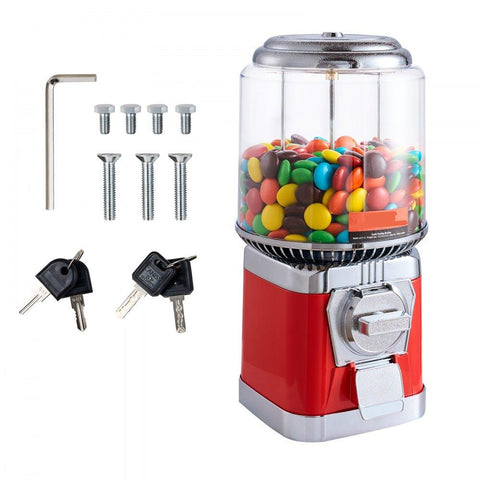 Gumball Machine for Kids, 16"H Home Candy Vending Machine, PC Round Gumball Dispenser, Bubble Gum Machine for Game Stores, Coin Operated Gumball Bank for Toy Capsules Bouncy Balls Candy, Red
