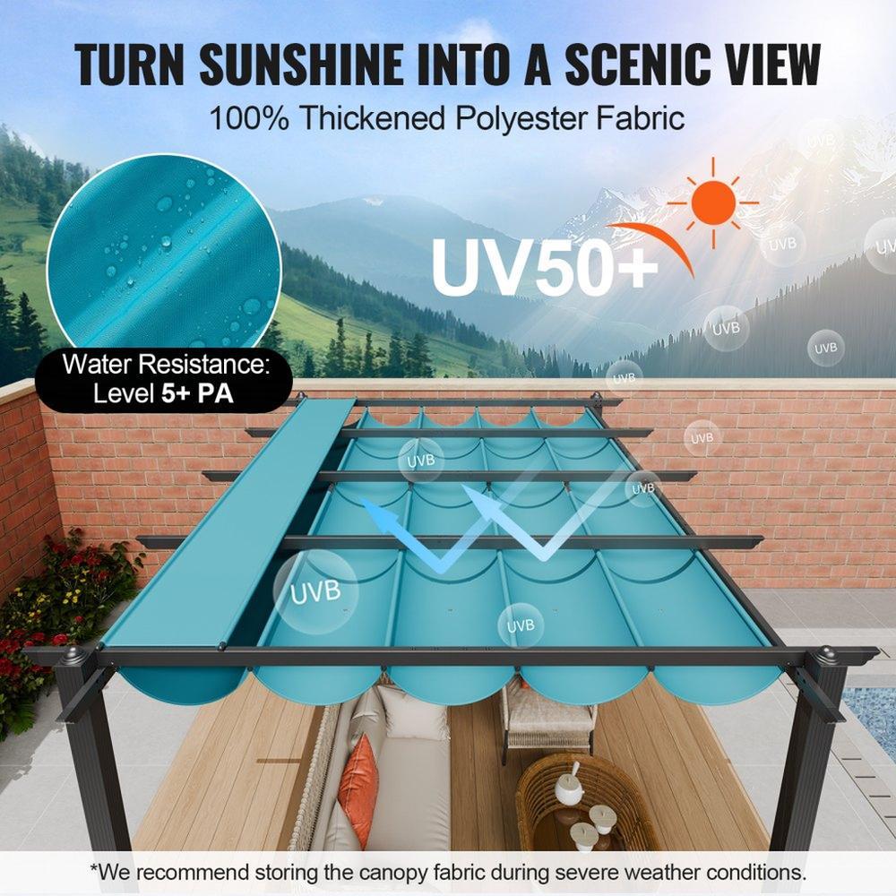 10'x13' Outdoor Retractable Pergola with Sun Shade Canopy Aluminum Bule