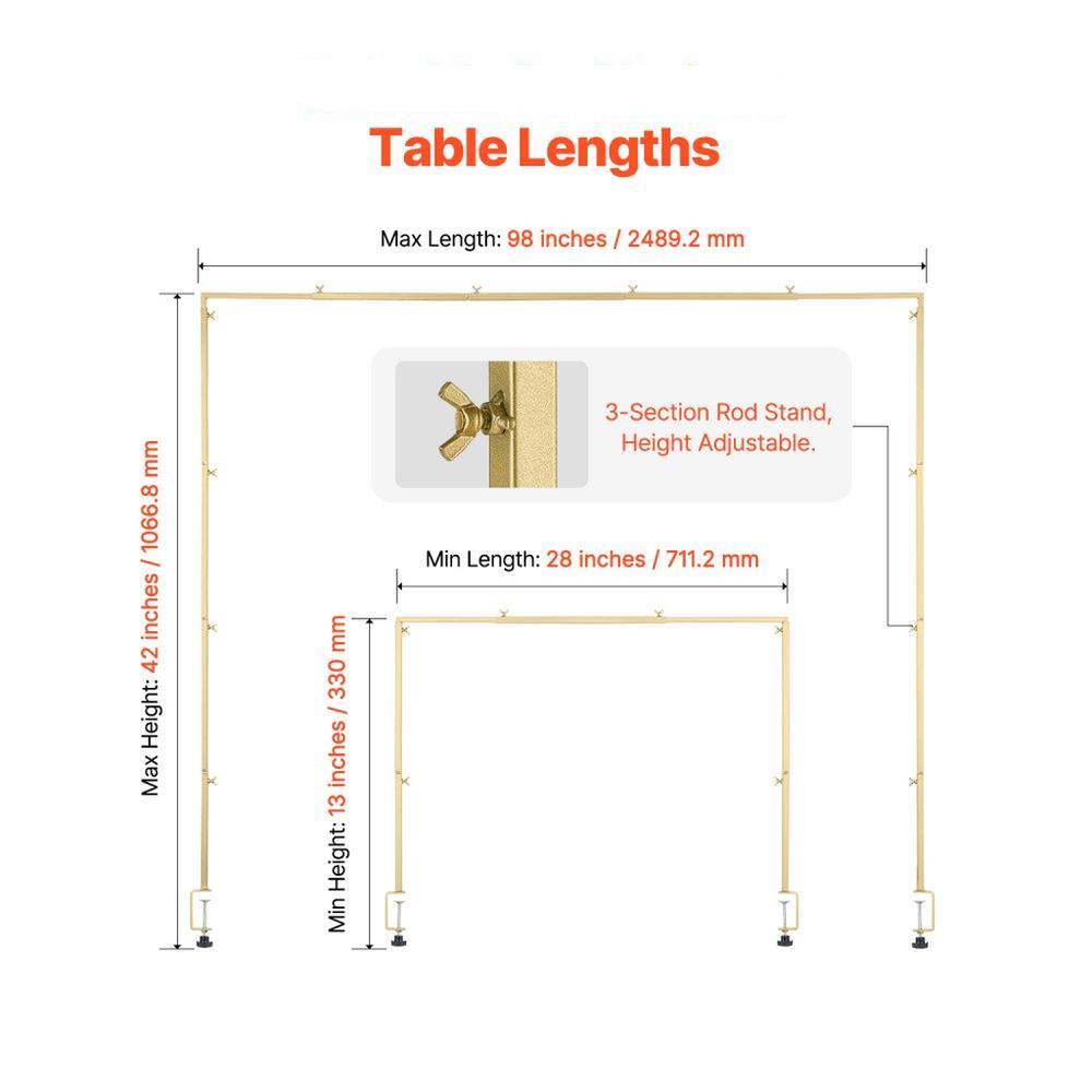 2Pcs Over The Table Rod Stand with Clamp Arch Frame Decor 28 to 98 Inch Adjustable