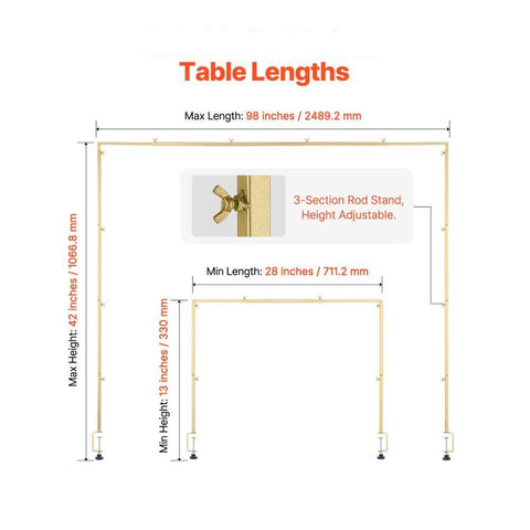 2Pcs Over The Table Rod Stand with Clamp Arch Frame Decor 28 to 98 Inch Adjustable