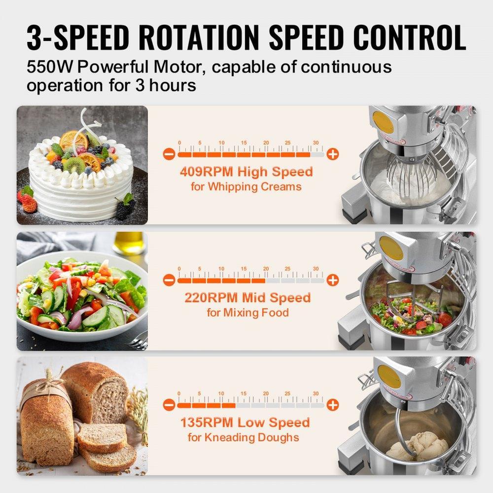 Commercial Food Mixer 14L 3-Speed Stand Dough Mixer 550W for Restaurant