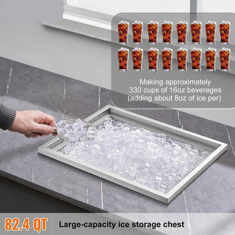 Drop in Ice Chest, 21"L x 17"W x 18"H Stainless Steel Ice Cooler, Commercial Ice Bin with Cover, 40 qt Outdoor Kitchen Ice Bar, Drain-pipe and Drain Plug Included, for Cold Wine Beer