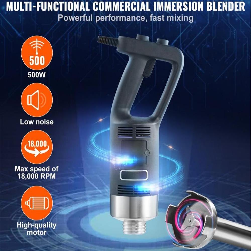 Commercial Immersion Blender, 500 Watt Heavy Duty Hand Mixer, Variable Speed Kitchen Stick Mixer with 304 Stainless Steel Blade, Multi-Purpose Portable Mixer for Soup, Smoothie, Puree, Baby Food