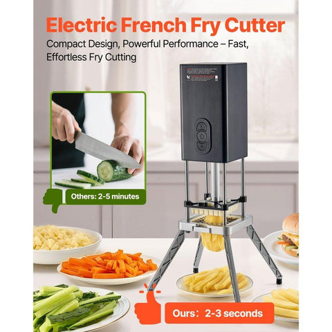Electric French Fry Cutter Stainless Steel Vegetable Chopper with 2 Blades