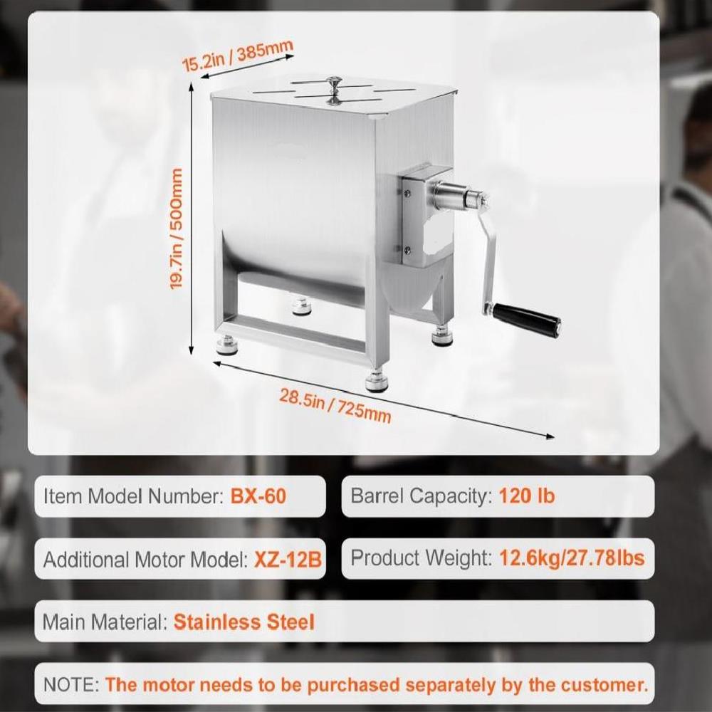 Manual Meat Mixer 120L Fixed Tank Mixing Max 120LB for Meat Sausage Mixer