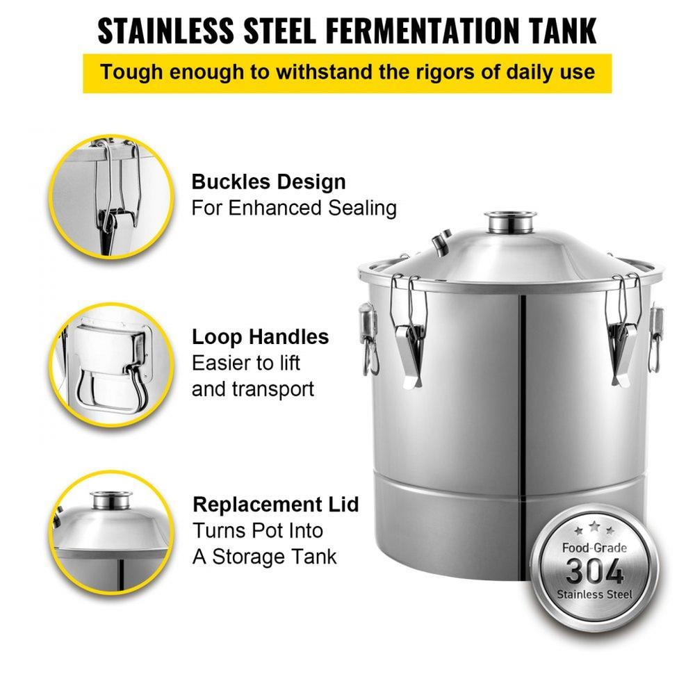 50L 13.2Gal Water Alcohol Distiller 304 Stainless Steel Alcohol Still Wine Making Boiler Home Kit with Thermometer for Whiskey Brandy Essential, Sliver