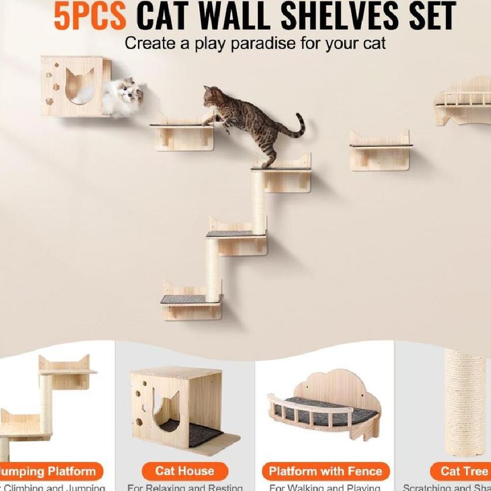 Wall Mounted Cat Shelves Tree with Jumping Boards Nest Furniture Set of 5