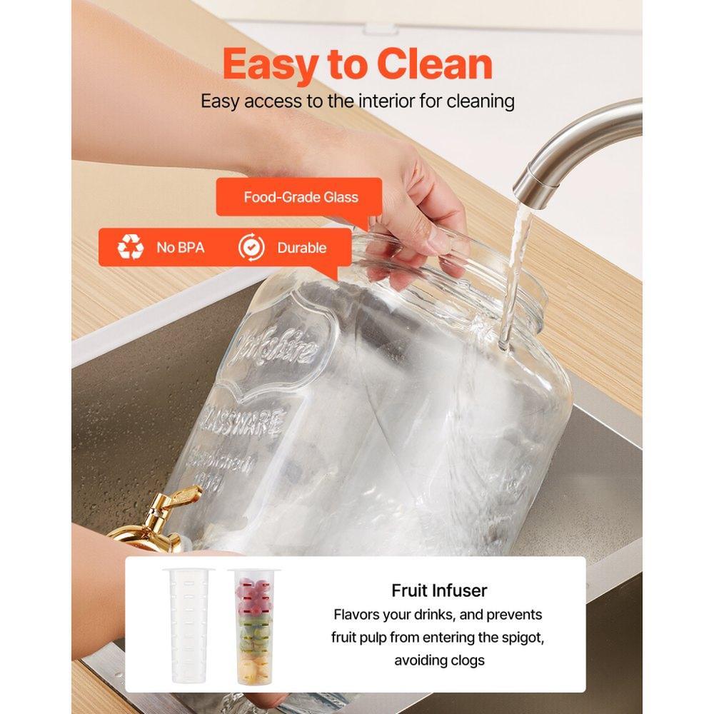 Beverage Dispenser, 3 Pack 2 Gallon Drink Dispensers for Parties, Glass Juice Dispenser with Metal Stand, Stainless Steel Spigot, Infuser, Iced Tea Lemonade Juice Water Dispensers for Parties