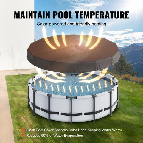 15 Ft Round Pool Cover, Solar Covers for Above Ground Pools, Safety Pool Cover with Drawstring Design, 420D Oxford Fabric Summer Pool Cover, Waterproof and Dustproof, Black