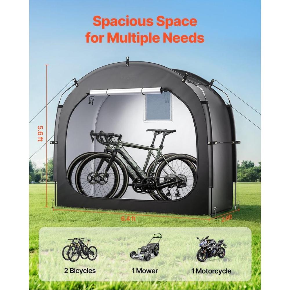 Bike Storage Tent, 1 to 2 Bikes, Outdoor Spacious Bike Storage Tent with Ventilated Window, Waterproof Easy-to-Install Bike Tent with High Strength Fiberglass & Dual Zippers, Fit for Bicycle