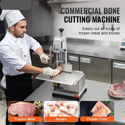 Commercial Electric Meat Bandsaw, 650W Stainless Steel Countertop Meat Sawing Machine, Workbench 12.4" x 18.1", 4.33 Inch Max Cutting Thickness, Frozen Fish Cutter for Rib Pork Beef