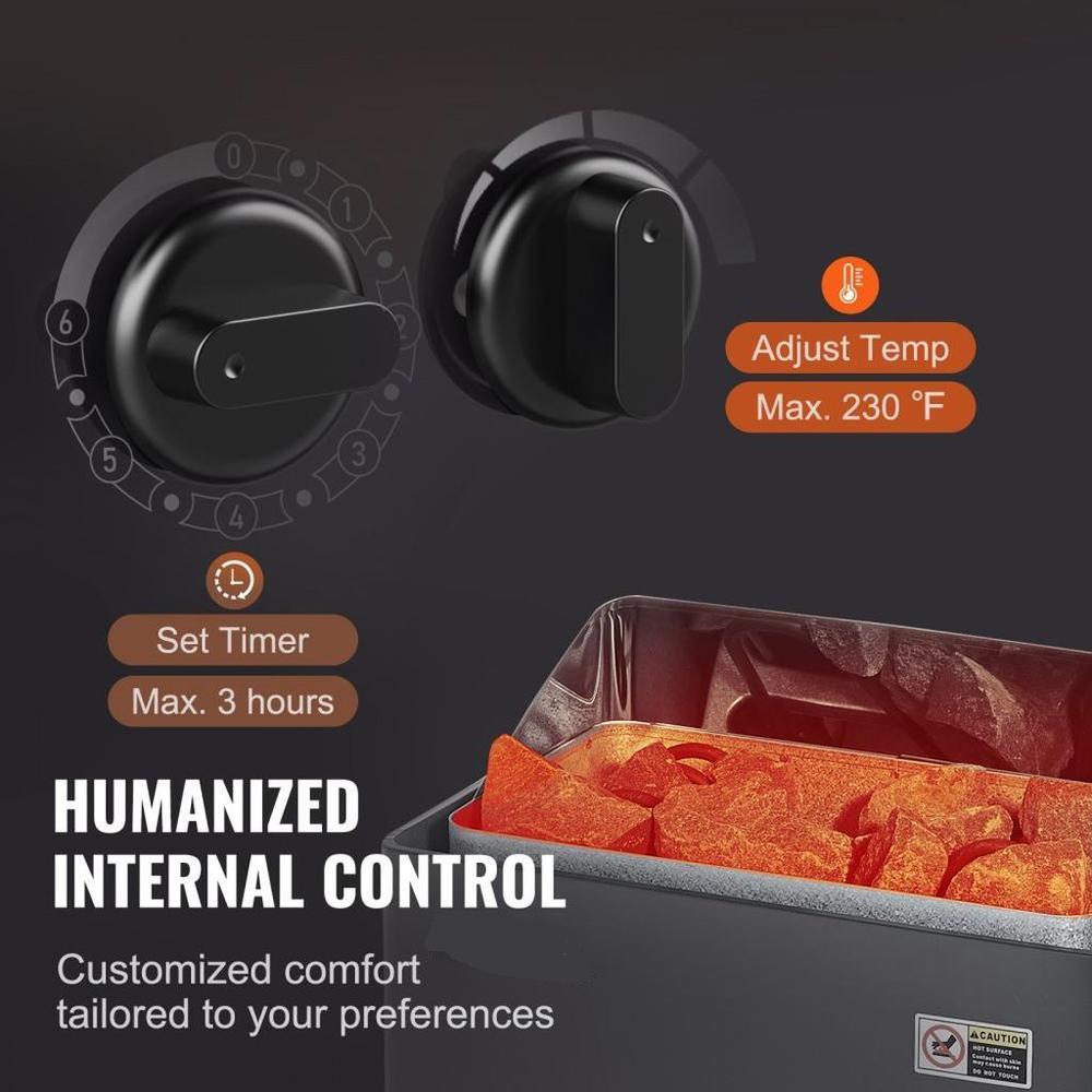 6KW 220V Electric Sauna Heater Stove with Built In Controls 3 Hour Timer Adjustable Temperature for 176 to 318 Cubic Feet Home Hotel Spa Use FCC Certified