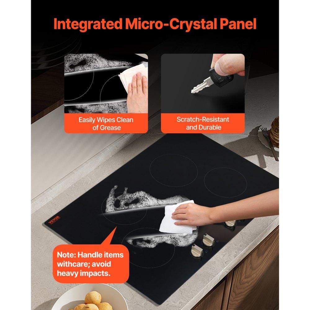 Induction Cooktop, 6600W Electric Countertop Burner, 4 Burner Knob Control Stove, Built-in Induction Cooktop with 12 Temperature Settings, Glass Surface, Auto Shut-Off