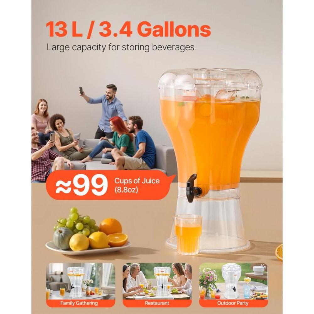 Beverage Dispenser, 3.4 Gallon Drink Dispenser for Parties, Plastic Juice Dispensers with No-Drip Spigot, Iced Tea Lemonade Juice Water Dispensers, for Restaurants, Hotels, Parties