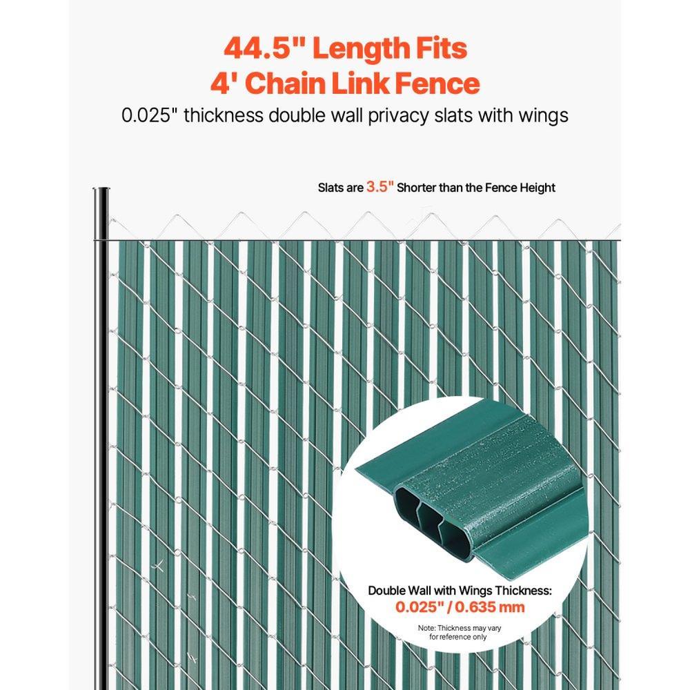 Bottom Locking Privacy Slats, Double-Wall Vertical Bottom-Locking Slats with Wings for Chain-Link Fence, High-Density HDPE Chain Link Slats Ideally Fit 4' High Fence for Garden and Farm(Green)