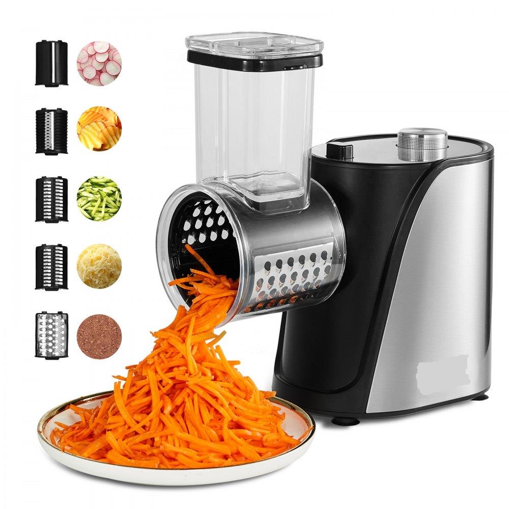 Electric Cheese Grater Salad Maker, 250W Salad Shooter, Electric Vegetable Slicer Shredder Chopper for Fruits with 5 Attachments, Stainless Steel Food Cutter for Vegetables, and Cheeses